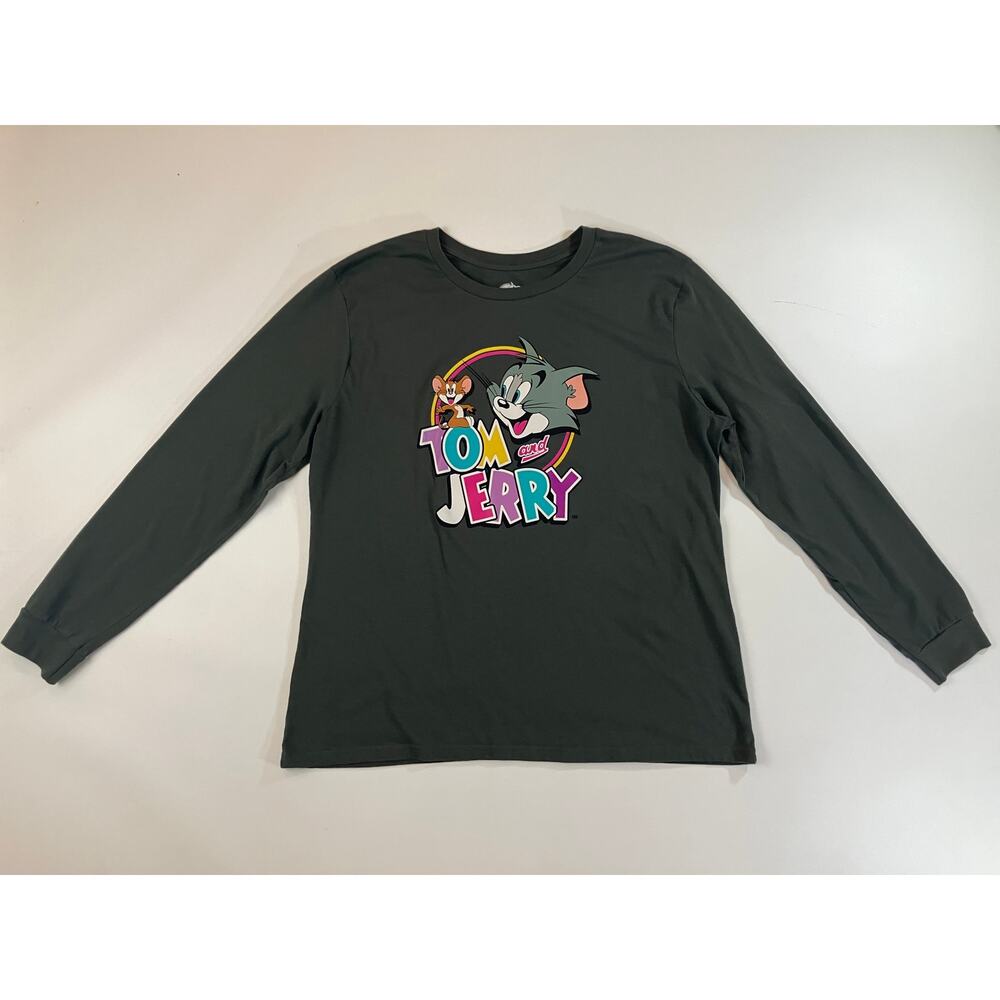 Tom and Jerry Women XXXL Dark Green Long Sleeve Graphic T Shirt 3XL Cartoon